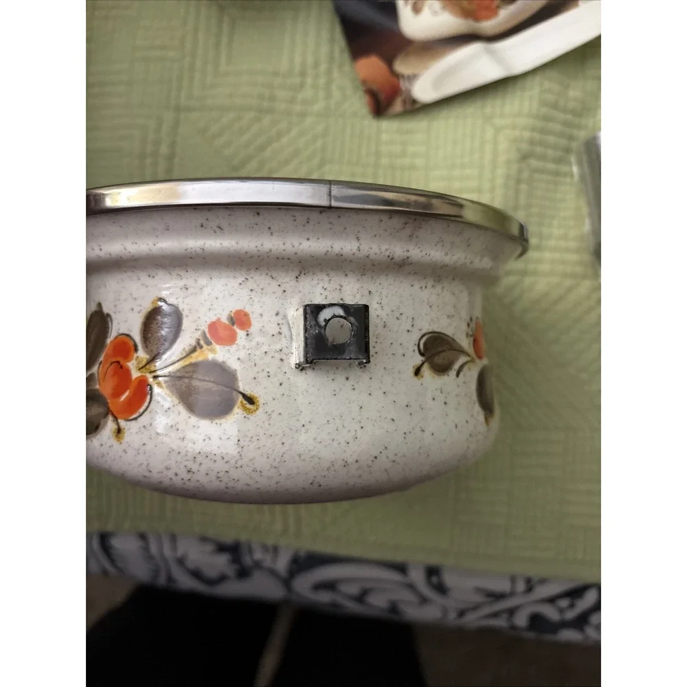 Vtg Show Pans 1 Qt Saucepan Orange Floral Enamel Sanko ware new w/ Box Retro